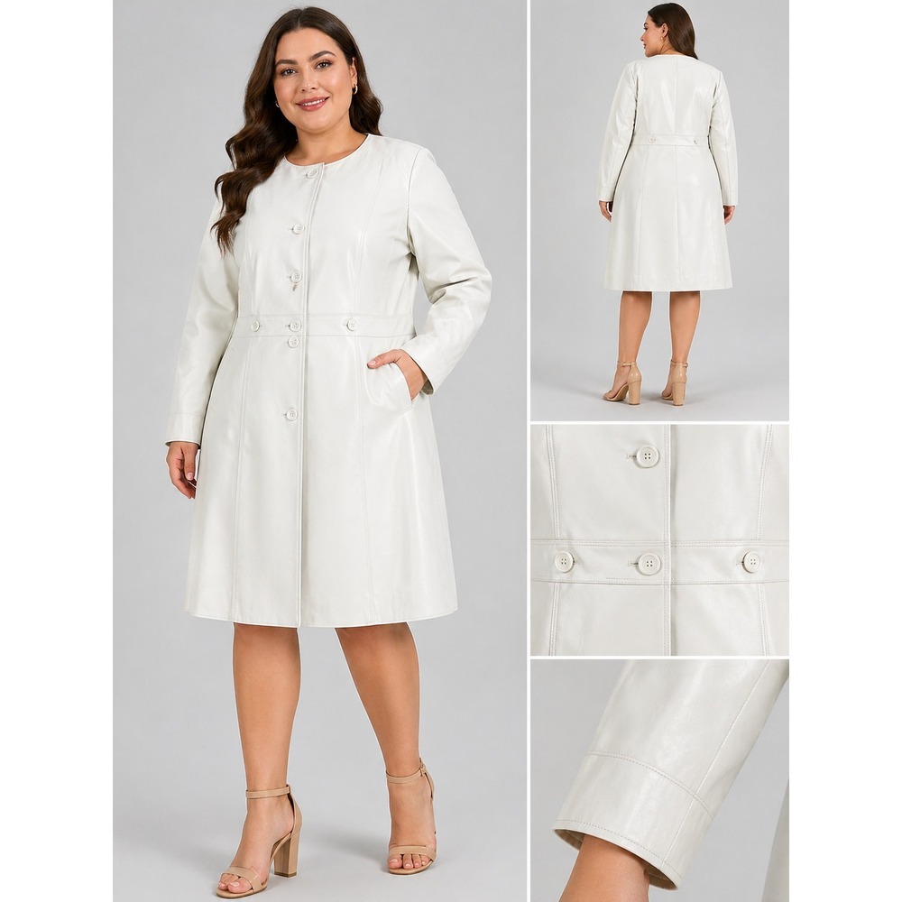 Calvin Klein Faux Leather Trench Coat Womens Large White Minimalist Chic Jacket